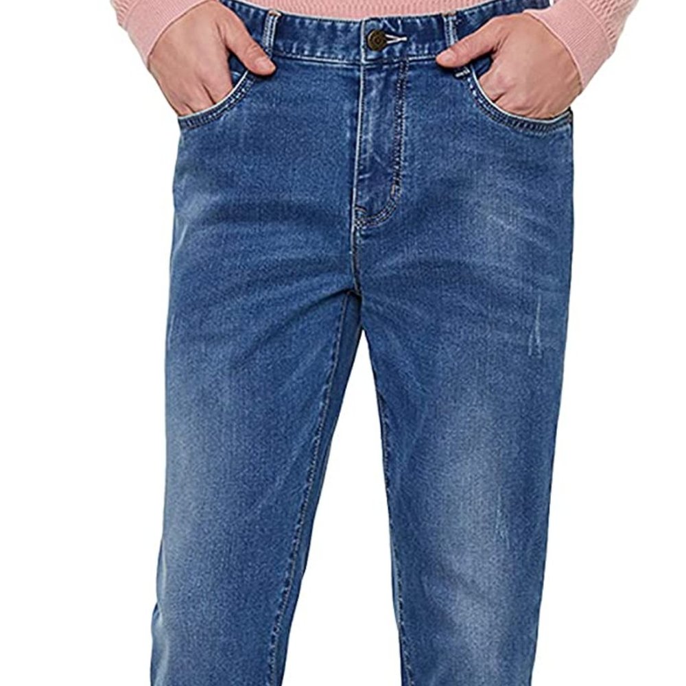 YUCENFU Regular Fit Stretch Lined Jeans Straight Fit Carpenter Elastic W…